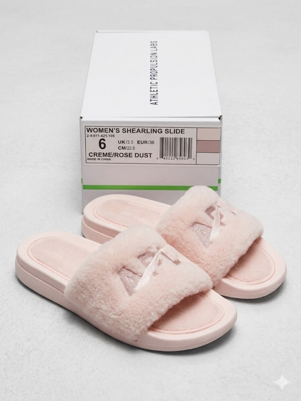 NEW APL Athletic Propulsion Labs Shearling Slide Sandal - Creme/Rose Dust - Sz 6